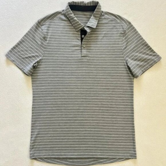 Lululemon Men Gray Bunker Stripe Heathered White Battleship Evolution Polo M - Picture 1 of 7